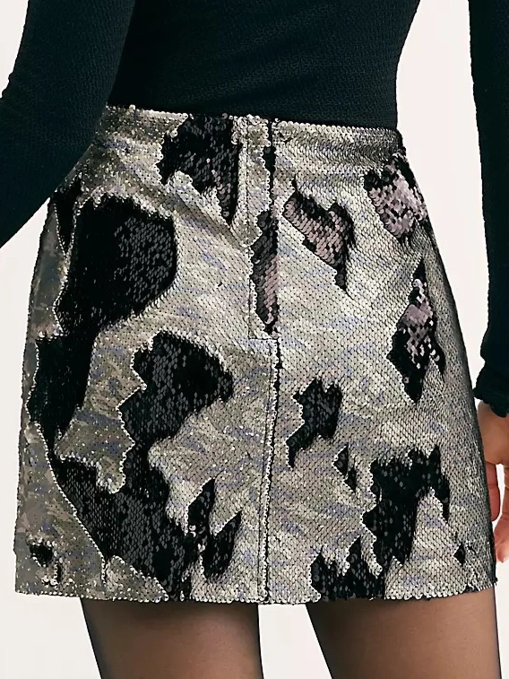 Free People FP One Reversible Black Silver Sequin Mini Skirt Small Party Sz 10
